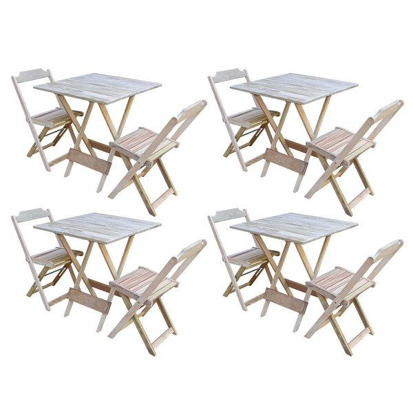 Kit 4 Jogos De Mesa Dobravel Com 2 Cadeiras De Madeira 70x70