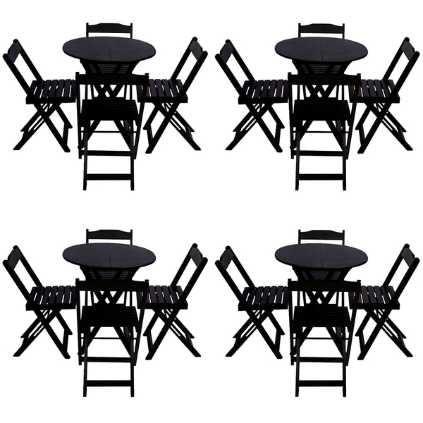 Kit 4 Jogos De Mesa Dobravel Com 4 Cadeiras Tampo Redondo 70x