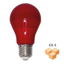 Kit 4 Lâmpadas Bulbo Led 6w A60 E27 Color Vermelho Bivolt