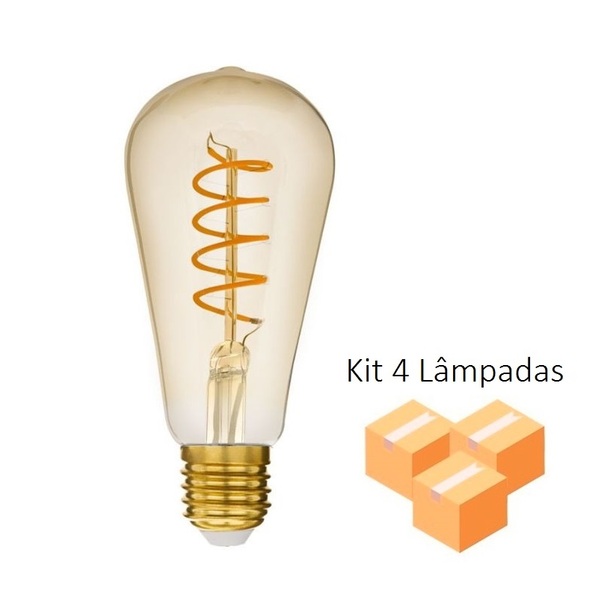 Kit 4 Lâmpadas De Filamento Led St64 Spiral 4w Bivolt