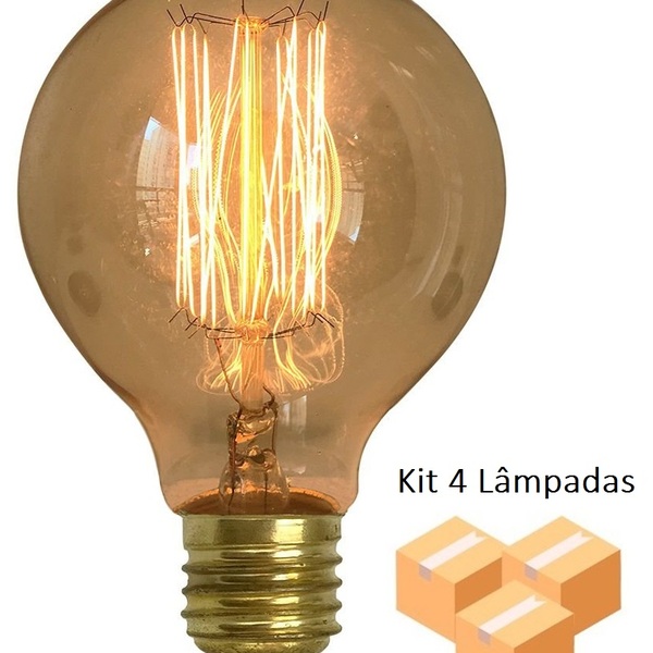 Kit 4 Lâmpadas Retrô Decorativa Vintage Thomas Edison G80 127v