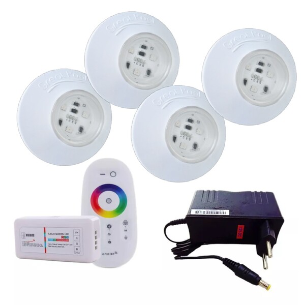 Kit 4 Led Para Piscina Smd Rgb 95mm  + Módulo E Fonte