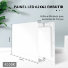 Kit 4 Luminaria Painel Plafon Led Embutir Quadrada 48w 62x62