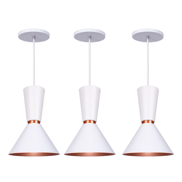 Kit 4 Lustre Pendente Cone Rio Em Alumínio Branco