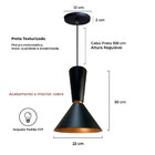 Kit 4 Lustre Pendente Cone Rio Em Alumínio Preto