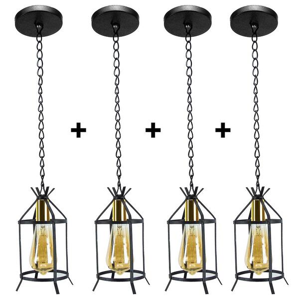 Kit 4 Lustre Pendente Rustico Coutry Texas 1001/1 Pt/dourado