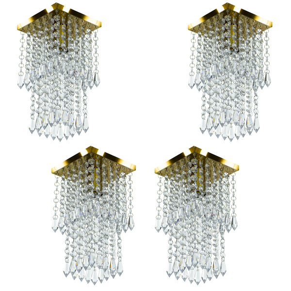 Kit 4 Lustre Plafon De Cristal Acrilico Spark Dourado