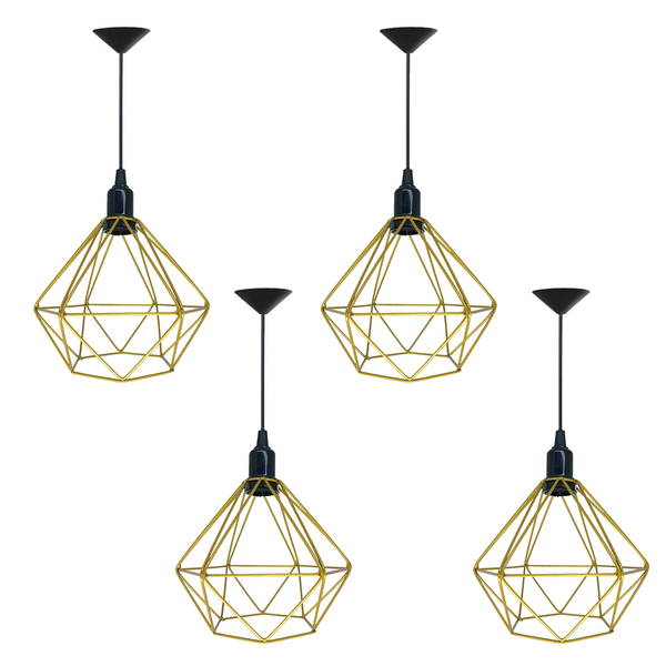 Kit 4 Lustres Pendente Aramado Diamante Dourado