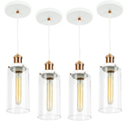Kit 4 Lustres Pendente Château Cilindrico Vidro Branco Cobre