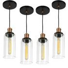 Kit 4 Lustres Pendentes Château Cilindrico Vidro Preto Cobre