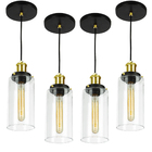 Kit 4 Lustres Pendentes Château Cilindrico Vidro Preto Gold