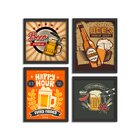 Kit 4 Mini Quadros Happy Hour Preto