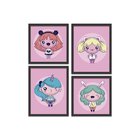 Kit 4 Mini Quadros Infantil Girl Fantasy Preto