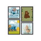 Kit 4 Mini Quadros Infantil Pequeno Urso Preto