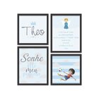 Kit 4 Mini Quadros Infantil Theo Oração Santo Anjo Preto