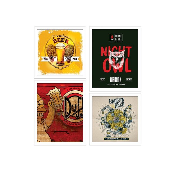 Kit 4 Mini Quadros Premium Beer Branco