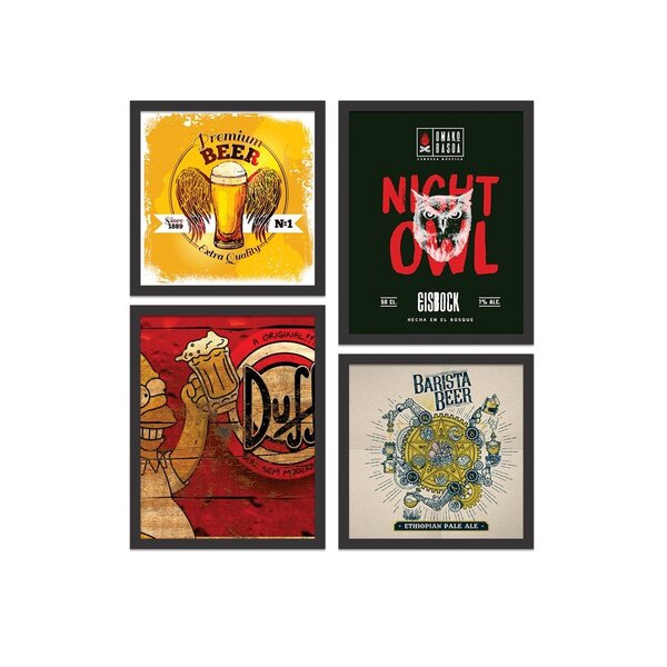 Kit 4 Mini Quadros Premium Beer Preto