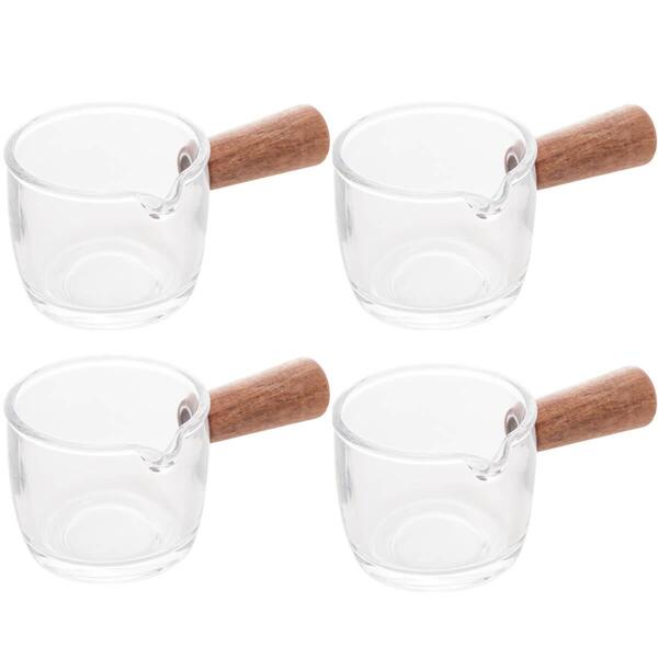 Kit 4 Molheiras De Vidro Com Cabo De Bambu 50ml Cremeiras Par