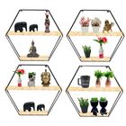 Kit 4 Nicho Prateleira Aramado Metal Preto E Madeira Hexagona