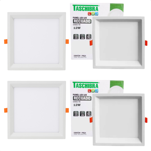 Kit 4 Painel De Led Quadrado Embutir Recuado 12w Bivolt Tasch