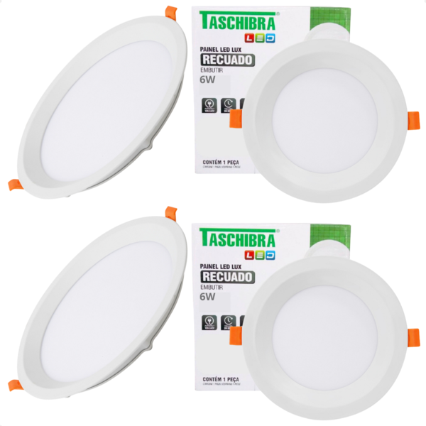 Kit 4 Painel De Led Redondo Embutir Recuado 6w Bivolt Taschib