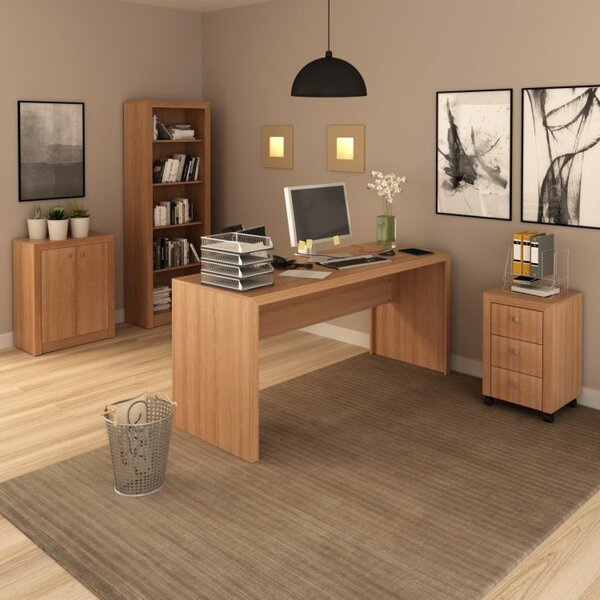 Kit 4 Peças Com 1 Mesa 1 Balcão 1 Estante 1 Gaveteiro Espress