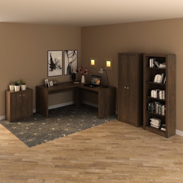 Kit 4 Peças Com Escrivaninha, Estante, Armário Multiuso Alto