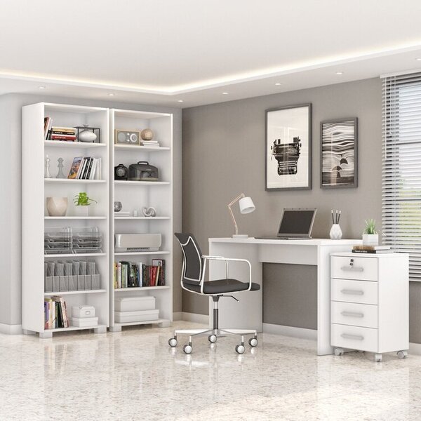 Kit 4 Peças Com Escrivaninha, Gaveteiro E 2 Estantes Livreiro