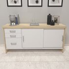 Kit 4 Peças Com Mesa Para Escritório Diretor Em L, Armário Mu