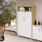 Kit 4 Peças Com Mesa Para Escritório Diretor Em L, Armário Mu