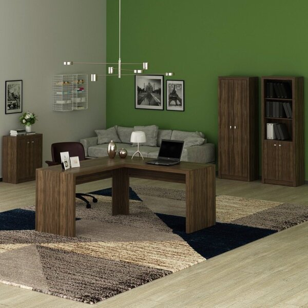 Kit 4 Peças Com Mesa Para Escritório Em L,  Armários Alto Abe