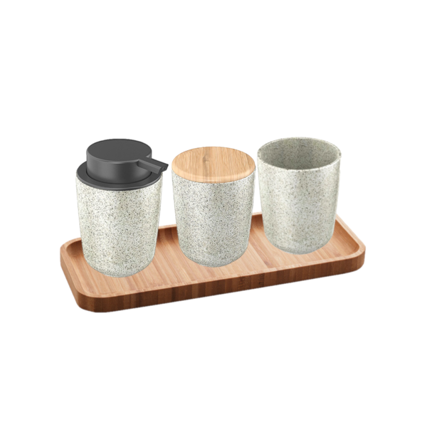 Kit 4 Peças Conjunto Banheiro Lavabo Em Cerâmica Dispenser Po