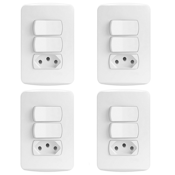 Kit 4 Peças Tomada E Interruptor Casa Completa Margirius B3