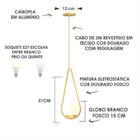 Kit 4 Pendente Gota Globo Vidro 15 Jabuticaba Dourado Bf