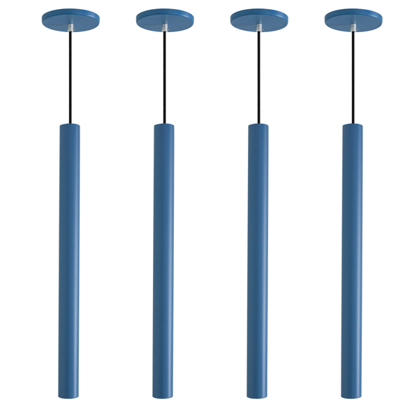 Kit 4 Pendente Luminária Tubo Azul 50 Cm + Lâmpada Led Branco