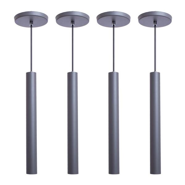 Kit 4 Pendente Luminária Tubo Cinza 30 Cm + Lâmpada Led Branc