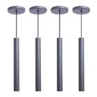 Kit 4 Pendente Luminária Tubo Cinza 30 Cm + Lâmpada Led Branc