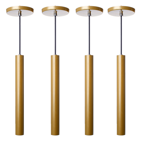 Kit 4 Pendente Luminária Tubo Dourado Fosco 30 Cm