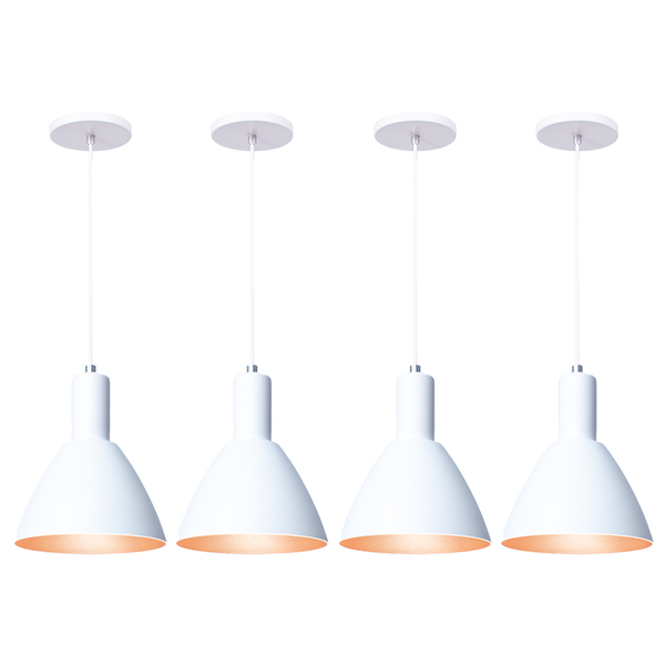 Kit 4 Pendente Lustre Luminária Atenas Em Alumínio Branco