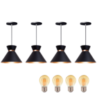 Kit 4 Pendente Lustre Luminária Berlin 15cm Preto + Led Retrô