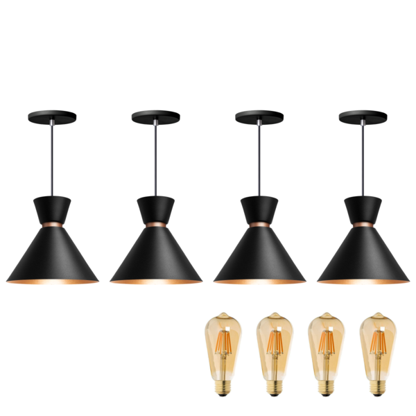 Kit 4 Pendente Lustre Luminária Berlin 23cm Preto + Led Retrô