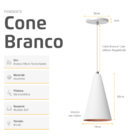 Kit 4 Pendente Lustre Luminária Cone Branco
