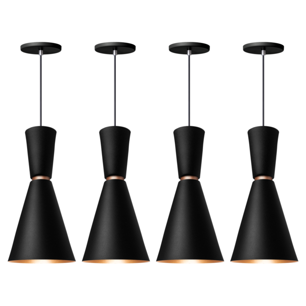 Kit 4 Pendente Lustre Luminária Cone Moscou 39cm Preto