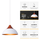 Kit 4 Pendente Lustre Luminária Panama Branco C/topo Cobre