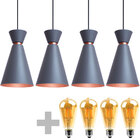 Kit 4 Pendente Lustre Luminária Pequim Cinza 30cm + Led Retrô