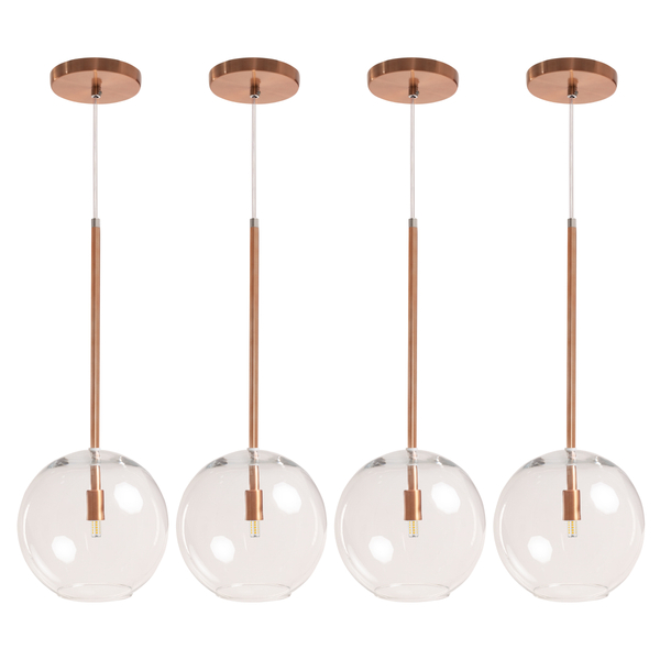 Kit 4 Pendente Lux Cobre Rose Gold Globo Vidro 20cm + Led