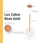 Kit 4 Pendente Lux Cobre Rose Gold Globo Vidro 25cm + Led