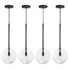 Kit 4 Pendente Lux Preto Globo Vidro Cristal 20cm  + Led
