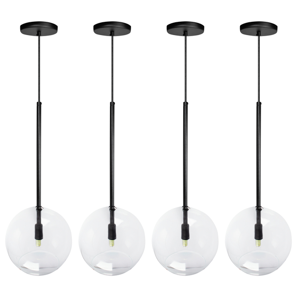 Kit 4 Pendente Lux Preto Globo Vidro Cristal 20cm  + Led