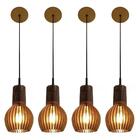 Kit 4 Pendente Madeira Gota P 19x11.5cm Natural Bivolt